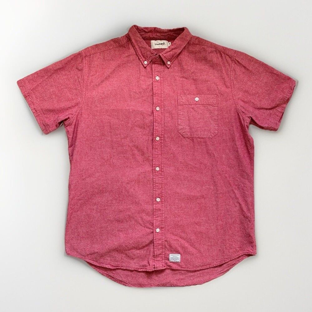 Diamond Supply Co. Short Sleeve Red Cotton Button-Down Shirt XL